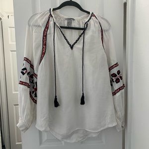 H&M Embroidered Puff Sleeve White Red Long Sleeve Top Size 6